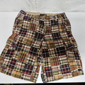 Tommy Hilfiger Patchwork Plaid Cargo Shorts Mens 34 Multicolor Madras Cotton